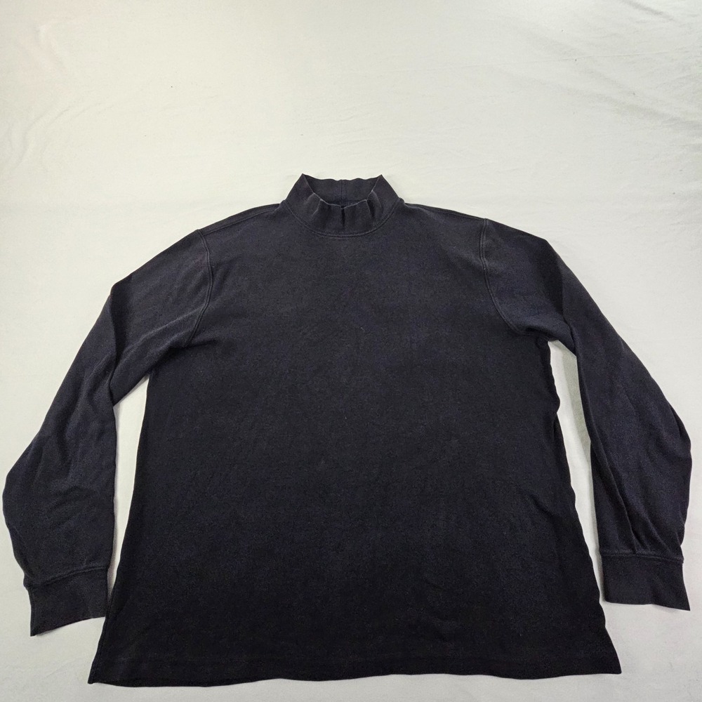Lands' End Navy‎ Blue Long Sleeve Cotton Mock Neck T-Shirt Men's XL